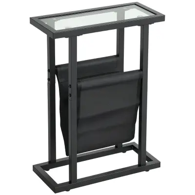 HOMCOM kavčna miza kovina, trdo steklo 40D x 18Š x 55,5V cm Črn