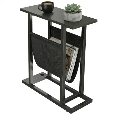 HOMCOM stranska miza iverna plošča, jeklo 49D x 19Š x 55V cm Črn