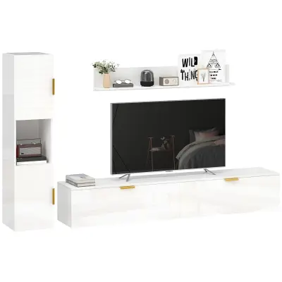 HOMCOM Zidna enota dnevne sobe iverna plošča, umetna masa 180D x 33Š x 30V cm Bela visok sijaj