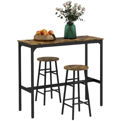 HOMCOM komplet barske mize MDF, jeklo 105D x 40Š x 90V cm Rustikal rjav