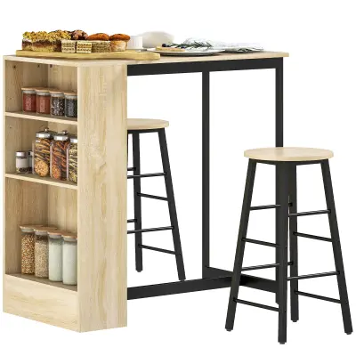 HOMCOM komplet barske mize iverna plošča, jeklo 91D x 49Š x 91V cm Hrast+Črn