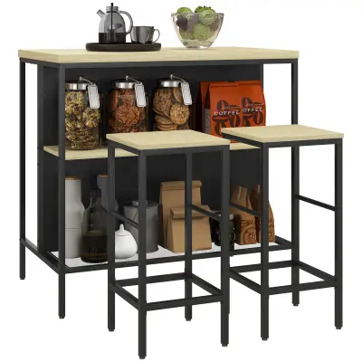 HOMCOM barska miza z barskimi stoli komplet MDF, jeklo 100D x 60Š x 95V cm Hrast