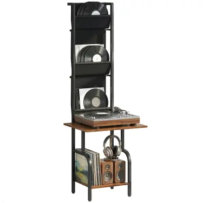 HOMCOM stojalo za gramofon jeklo, iverna plošča 50D x 48,5Š x 144V cm rustikalno rjava