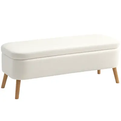 HOMCOM sedežna klop poliester, kavčuk les 120D x 42Š x 45V cm Krem bel