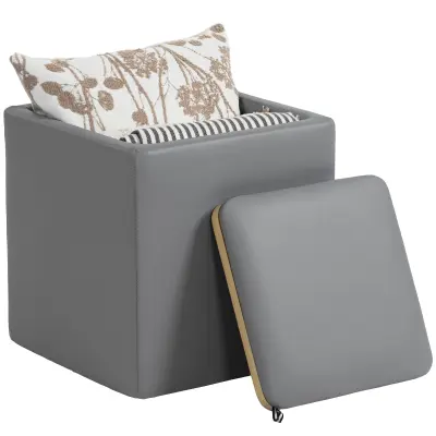HOMCOM sedežni blažnik umetno usnje, MDF 40D x 40Š x 40V cm Siv