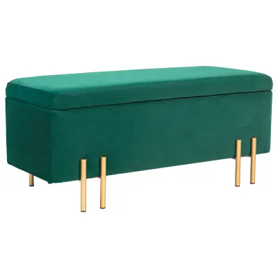 HOMCOM sedežna klop s shrambo žamet, les 100Š x 40G x 42V cm Zelena