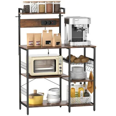 HOMCOM Kuhinjska polica, iverka in jeklo – 90D x 42Š x 130V cm – Rustikalno rjava