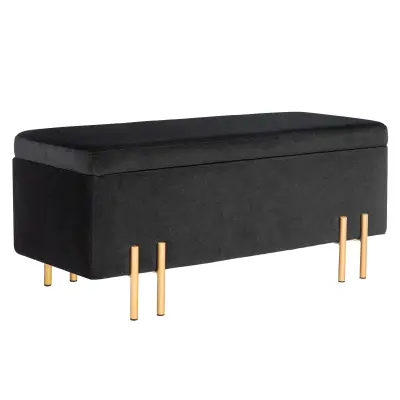 HOMCOM sedežna klop s shrambo žamet, les 100Š x 40G x 42V cm Črn