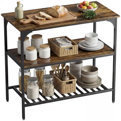 HOMCOM kuhinjski regal iverna plošča, jeklo 100D x 50Š x 90V cm rustikalno rjava