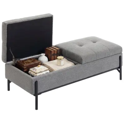 HOMCOM sedežna klop platneno blago (100 % poliester), kovina 117D x 50Š x 44V cm Siv