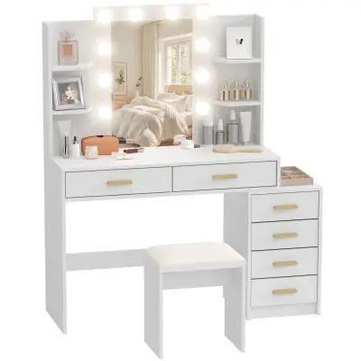 HOMCOM toaletna mizica s stolčkom MDF, steklo 120D x 40Š x 140V cm belo