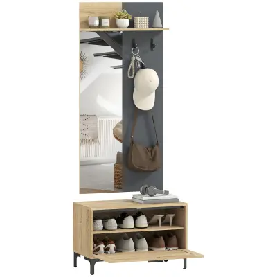 HOMCOM garderobni set MDF, ogledalo 60D x 13,5Š x 127,5V cm naravni les