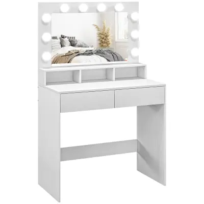 HOMCOM toaletna mizica iverna plošča, steklo 80D x 40Š x 135V cm bela
