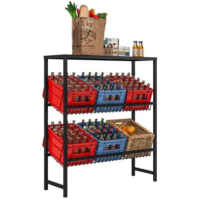 HOMCOM stojalo za pijačne zaboje jeklo 103D x 33Š x 113,5V cm črno
