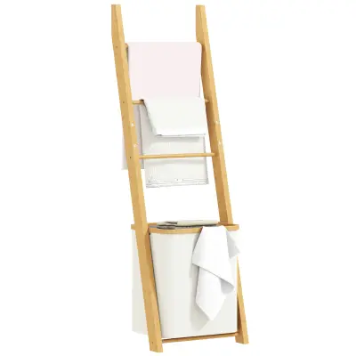 HOMCOM kopalniški regal bambus, poliester 43D x 35Š x 133V cm krem