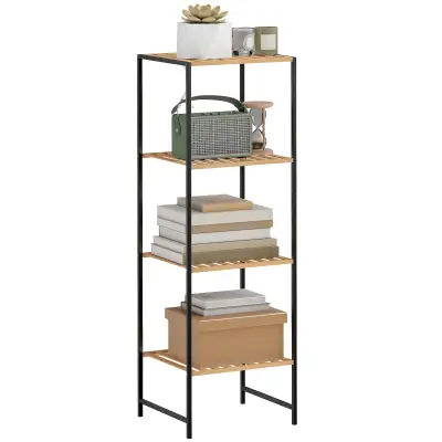 HOMCOM stoječi regal bambus, jeklo 36,5D x 33Š x 110V cm naravni les