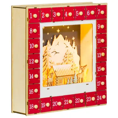 HOMCOM božični adventni koledar MDF 34D x 7Š x 34V cm rdeč