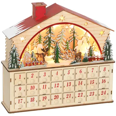 HOMCOM adventni koledar večplastna plošča 36D x 10Š x 34V cm naravni les
