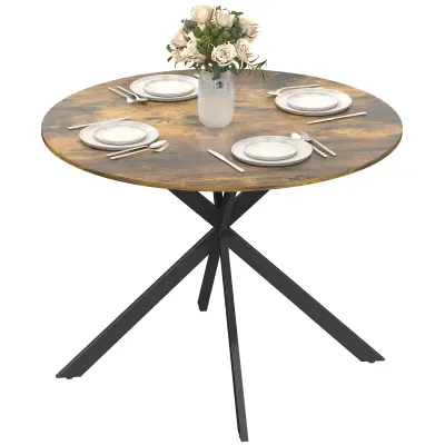 HOMCOM Jedilna miza, iverna plošča, jeklo 100D x 100Š x 75V cm, rustikalno rjava