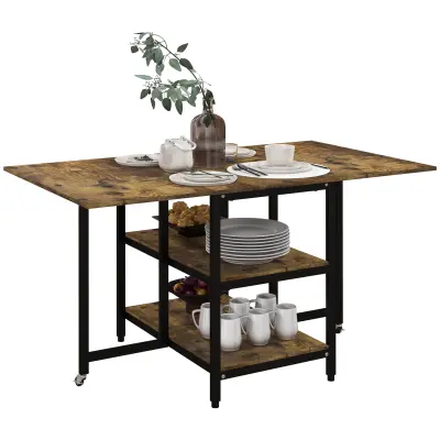 HOMCOM Jedilna miza iverna plošča, jeklo 140D x 80Š x 75V cm rustikalno rjava