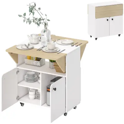 HOMCOM Zložljiva miza iverna plošča, jeklo 70D x 83Š x 75V cm bela+naravni les
