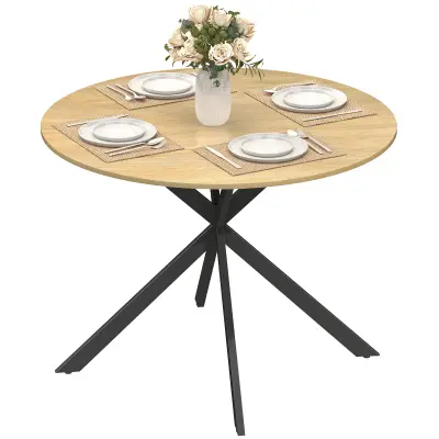 HOMCOM jedilna miza, iverna plošča, jeklo 100D x 100Š x 75V cm, hrast