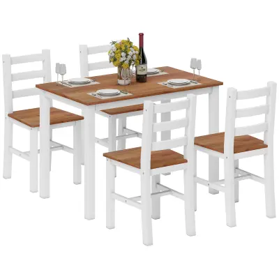 HOMCOM jedilni komplet borov les 108D x 65Š x 75V cm Rjav+Bel