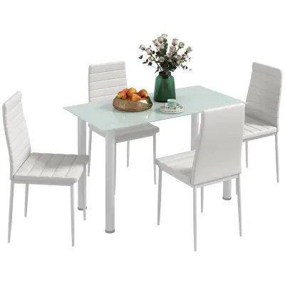 HOMCOM jedilni komplet umetno usnje, jeklo 120D x 60Š x 97V cm Bel