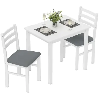 HOMCOM jedilni komplet kavčuk les, MDF 80D x 60Š x 74,5V cm Bel