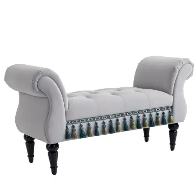 HOMCOM oblazinjena klop žamet, les, pena 117D x 40Š x 58V cm svetlo siva