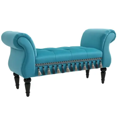 HOMCOM oblazinjena klop žamet, les, pena 117D x 40Š x 58V cm modra