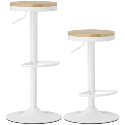 HOMCOM barski stol kavčukovec les, jeklo 38,5D x 38,5Š x 60 80V cm Naraven les+Bel