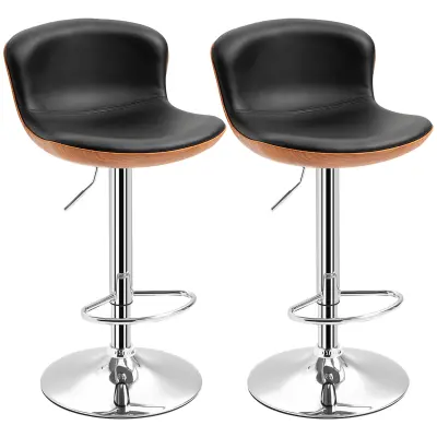 HOMCOM barski stol umetno usnje, kovina 46Š x 53,5G x 85 106V cm Črn+Srebrn