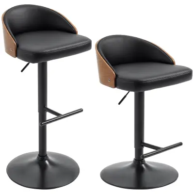 HOMCOM barski stol umetno usnje, pena, jeklo, trd les 48Š x 49,5G x 76 96V cm Črn+Kava