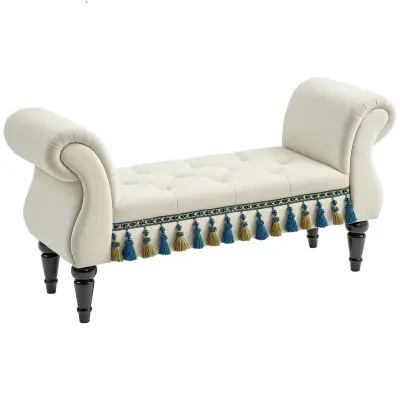 HOMCOM oblazinjena klop žamet, les, pena 117D x 40Š x 58V cm bež