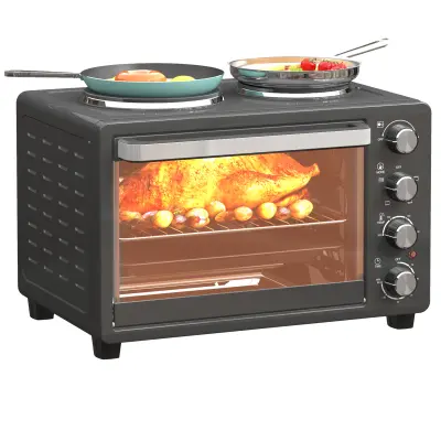 Mini pečica HOMCOM – nerjaveče jeklo, kaljeno steklo – 48,6 D x 36,3 Š x 33 V cm – črna