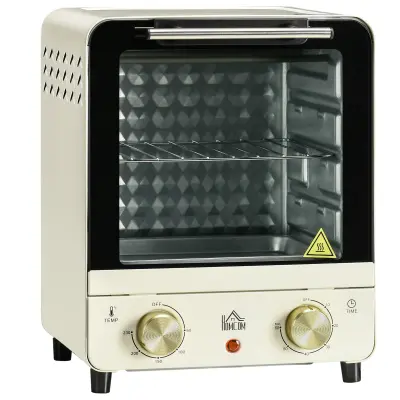 HOMCOM Mini pečica (železo, nerjaveče jeklo, kaljeno steklo) 25,5D x 27,5Š x 32V cm – Krem bela