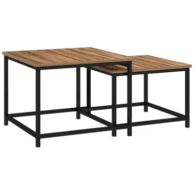 HOMCOM Dnevna miza iverna plošča, jeklo 60D x 60Š x 45V cm naravni les