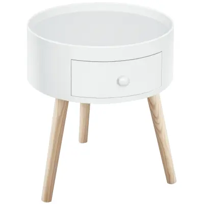 HOMCOM Stranska miza borov les, MDF premer 38 x 45V cm bela