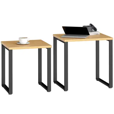 HOMCOM Dnevna miza iverna plošča, kovina 60D x 50Š x 60V cm naravni les