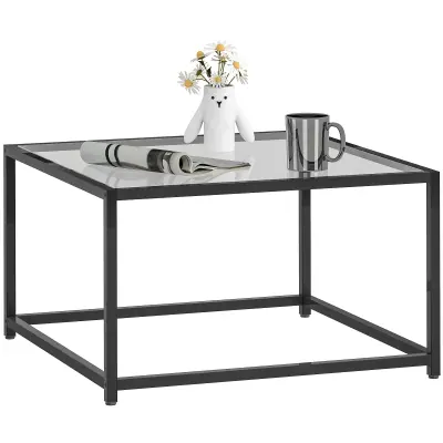 HOMCOM Dnevna miza kaljeno steklo, jeklo 68D x 68Š x 39V cm črna