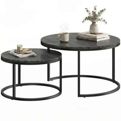HOMCOM Dnevna miza kovina, MDF 78,5D x 78,5Š x 46,5V cm črna