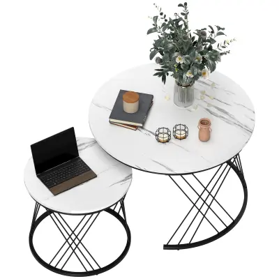 HOMCOM Komplet dnevnih miz iverna plošča, kovina 70D x 70Š x 46,5V cm bela