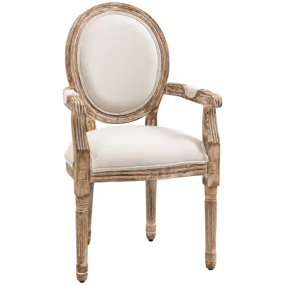 HOMCOM Jedilni stol, gumijev les, pena, platno (poliester) 56Š x 56G x 96V cm, krem bel