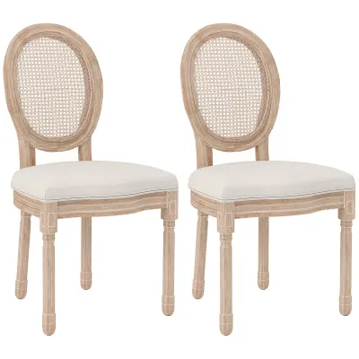 HOMCOM Jedilni stol, poliester, gumijev les 57D x 48Š x 96V cm, krem bel