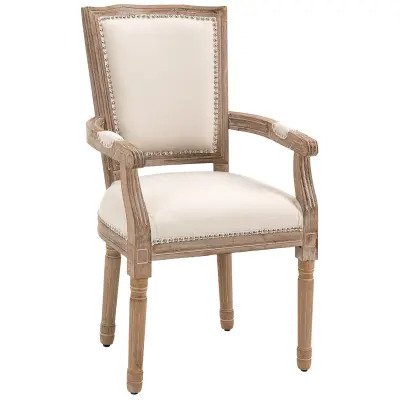 HOMCOM Jedilni stol, gumijev les, poliester 54,5D x 59Š x 96V cm, krem bel
