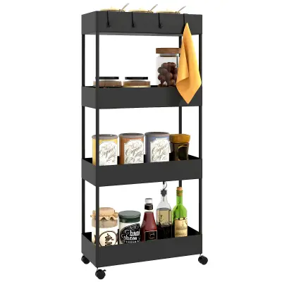 HOMCOM kuhinjski voziček jeklo, plastika 40D x 19Š x 90V cm črno