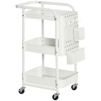 HOMCOM servirni voziček jeklo, plastika 51,5D x 32Š x 75,6V cm belo