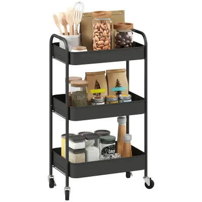 HOMCOM kuhinjski voziček jeklo 45D x 30,6Š x 79V cm črno