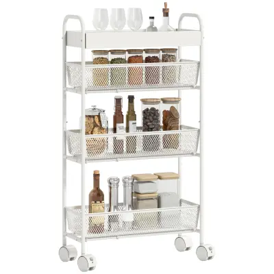 HOMCOM kuhinjski voziček kovina 43,2D x 19Š x 80V cm bela